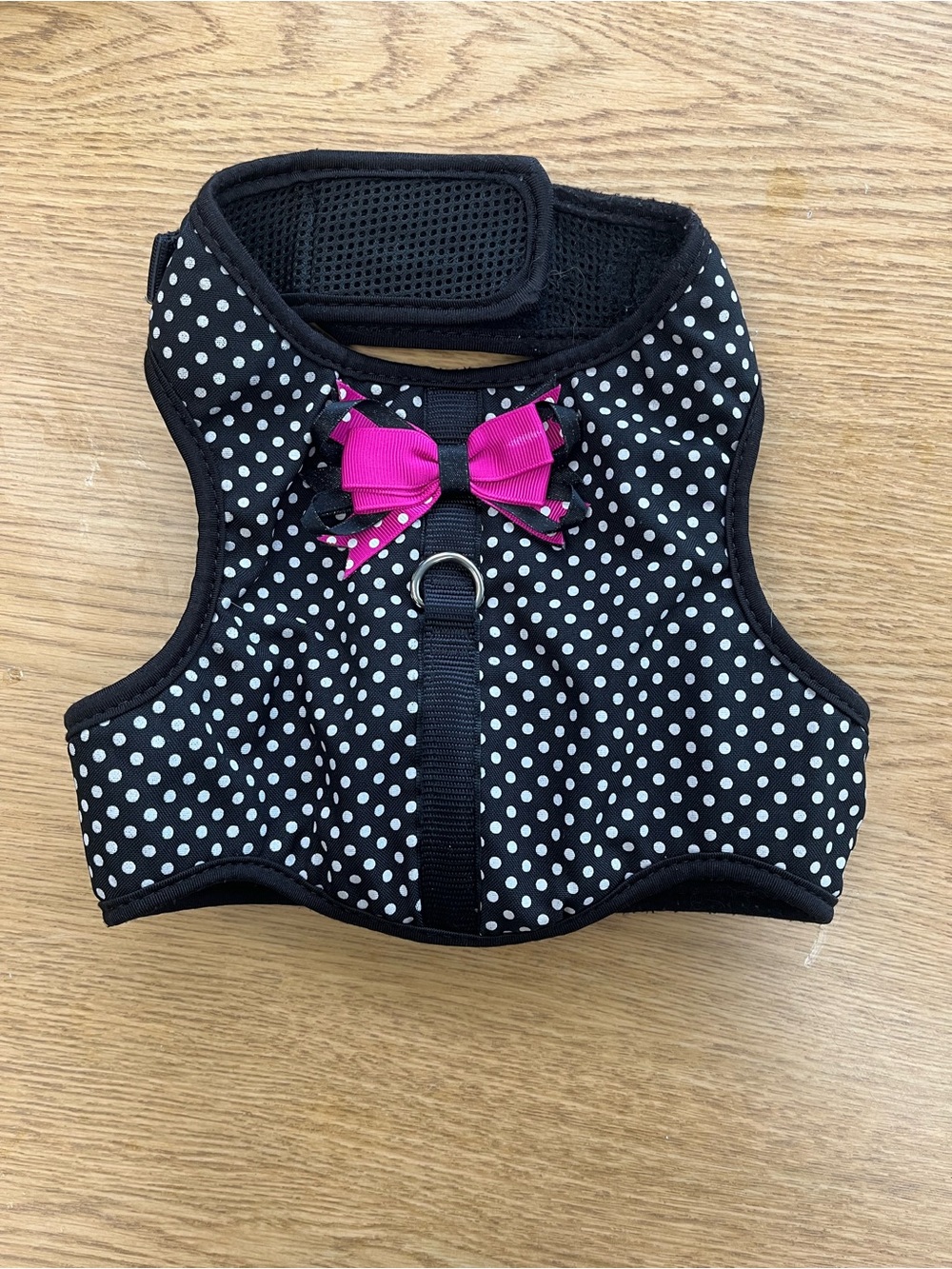 Medium Top Paw Black Polka Dot Dog Harness with Pink Bow